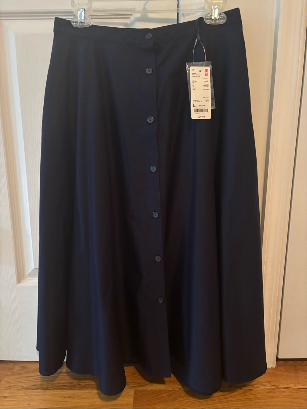 Uniqlo Navy Button-Front A-Line Midi Skirt
